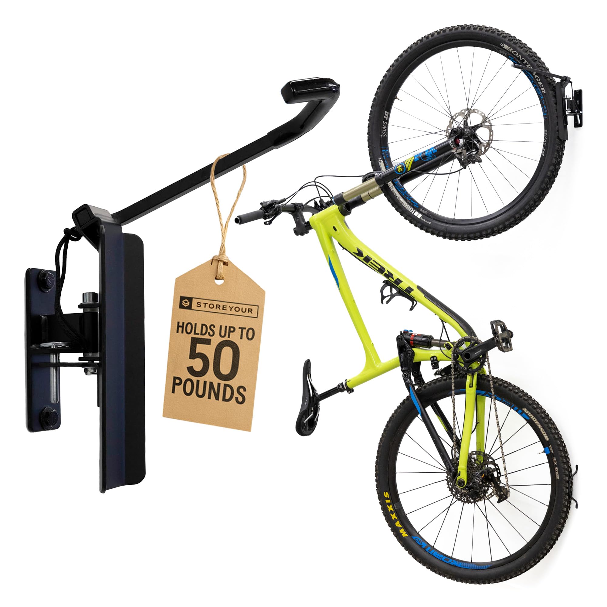 StoreYourBoard Bike Swivel Rack – Wall Mounted Garage Bike Storage, Vertical Hanger with 120° Swing Design & Stopper, Space-Saving Indoor Wall Mount – Fits Kids Bikes, BMX & More