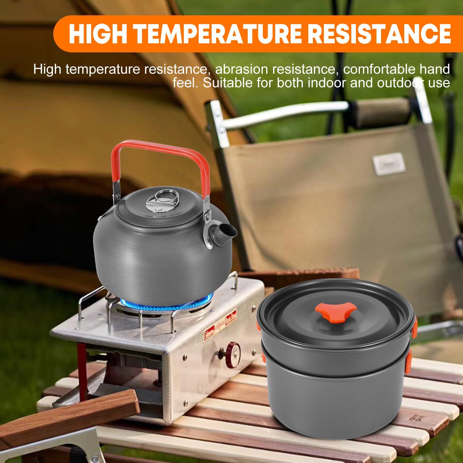 ALLOMN Set da cucina da campeggio, kit di pentole da campeggio portatile con teiera per escursioni, picnic, trekking, picnic, pesca, alpinismo, 1-2 persone