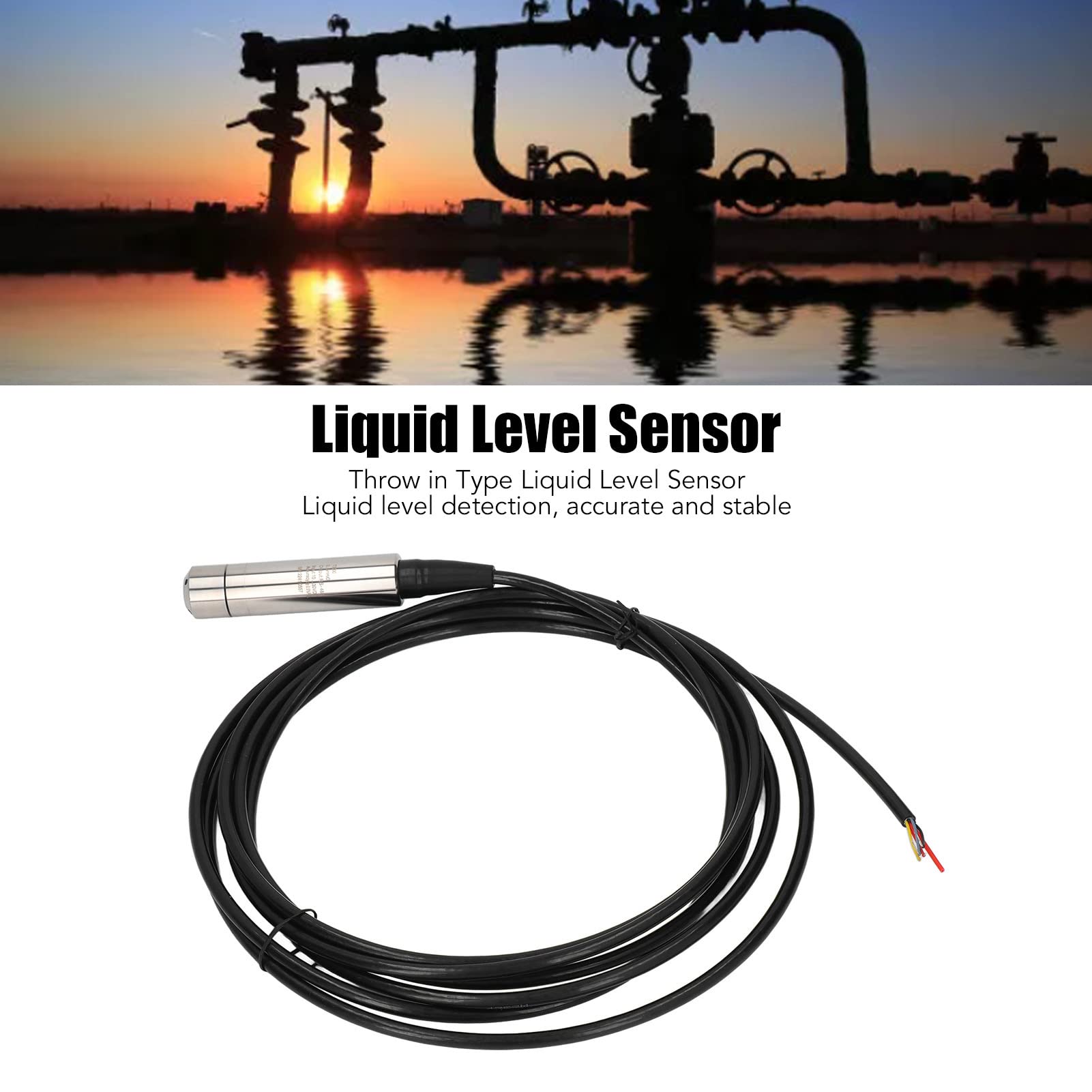 Sensor de Nivel de Agua, Sonda de Acero Inoxidable 10 30V DC Grado de Protección IP68 Transmisor de Nivel de Líquido con Línea de Salida M14 para Equipos Hidráulicos (Cable de 10 m 393,7 pulgadas