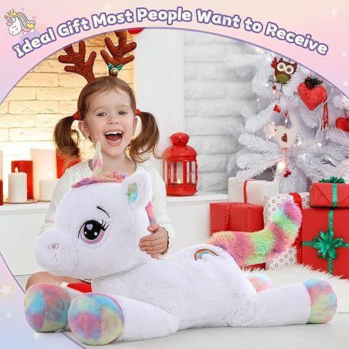 Miniatura 4 de MaoGoLan Peluche de unicornio grande de 43 pulgadas, almohada de felpa de animal gigante llena de 5.4 libras de algodón, almohada grande de