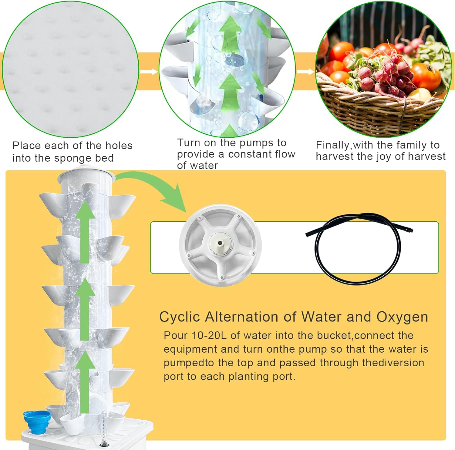 30 pods Hydroponics Tower Growing System Indoor Vertical Garden Planter Indoor Smart Garden Kit with Pump and Movable Water Tank Vegetable Plant Gift for Gardening Lover (30 Plant)