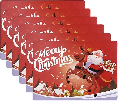 BESTONZON 6 manteles individuales de Navidad, resistentes al calor, impermeables, para decoración de mesa de comedor (17.3 x 11.8 pulgadas)