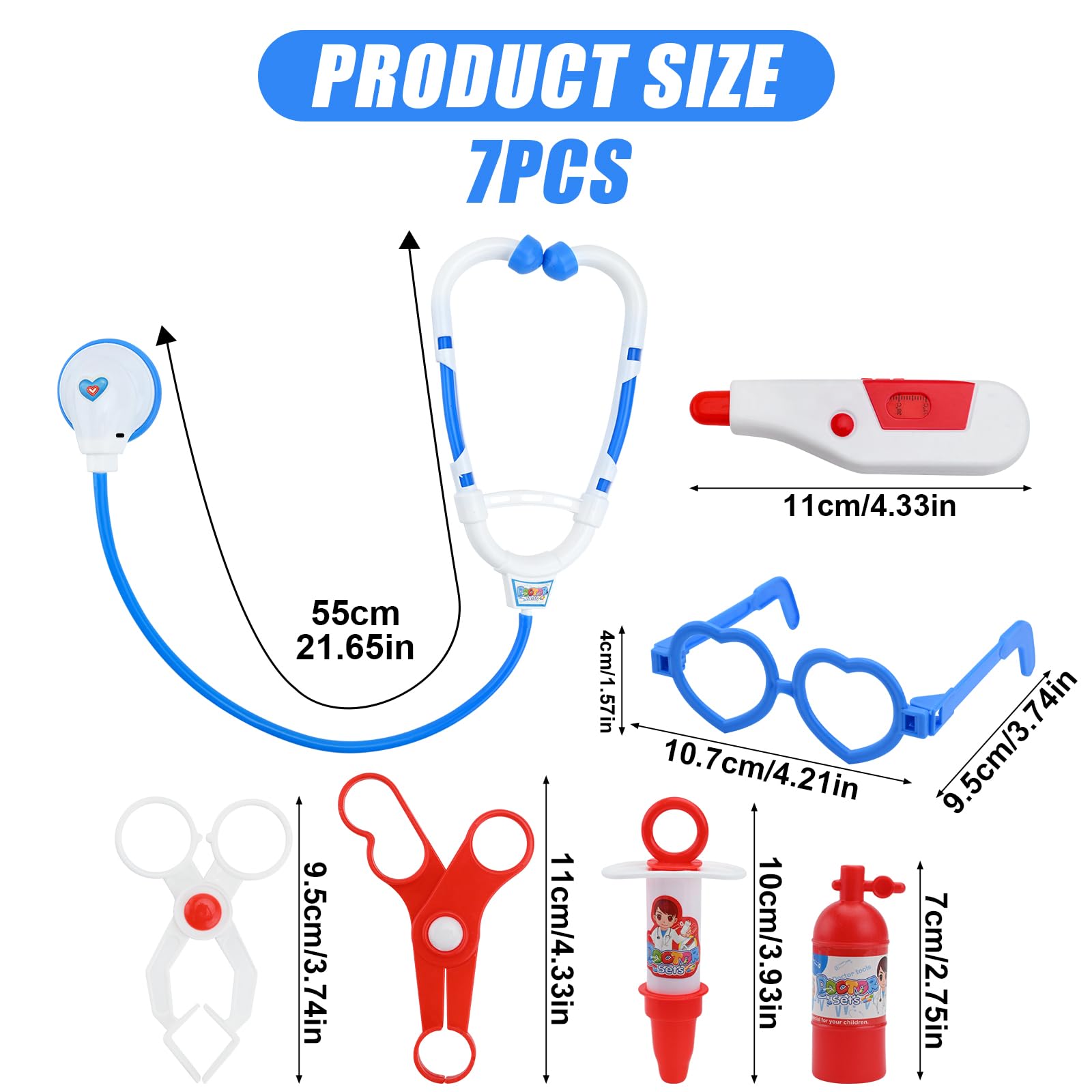 7 Pcs Kids Doctors Kit,Doctor Pretend Role Play Medical Kit Doctor Set for kids,Children Doctors Play Set Toy Doctors Set for Kids 3+ Years Boys Girls Role Play Educational Toys Gifts (Blue) - Image 2