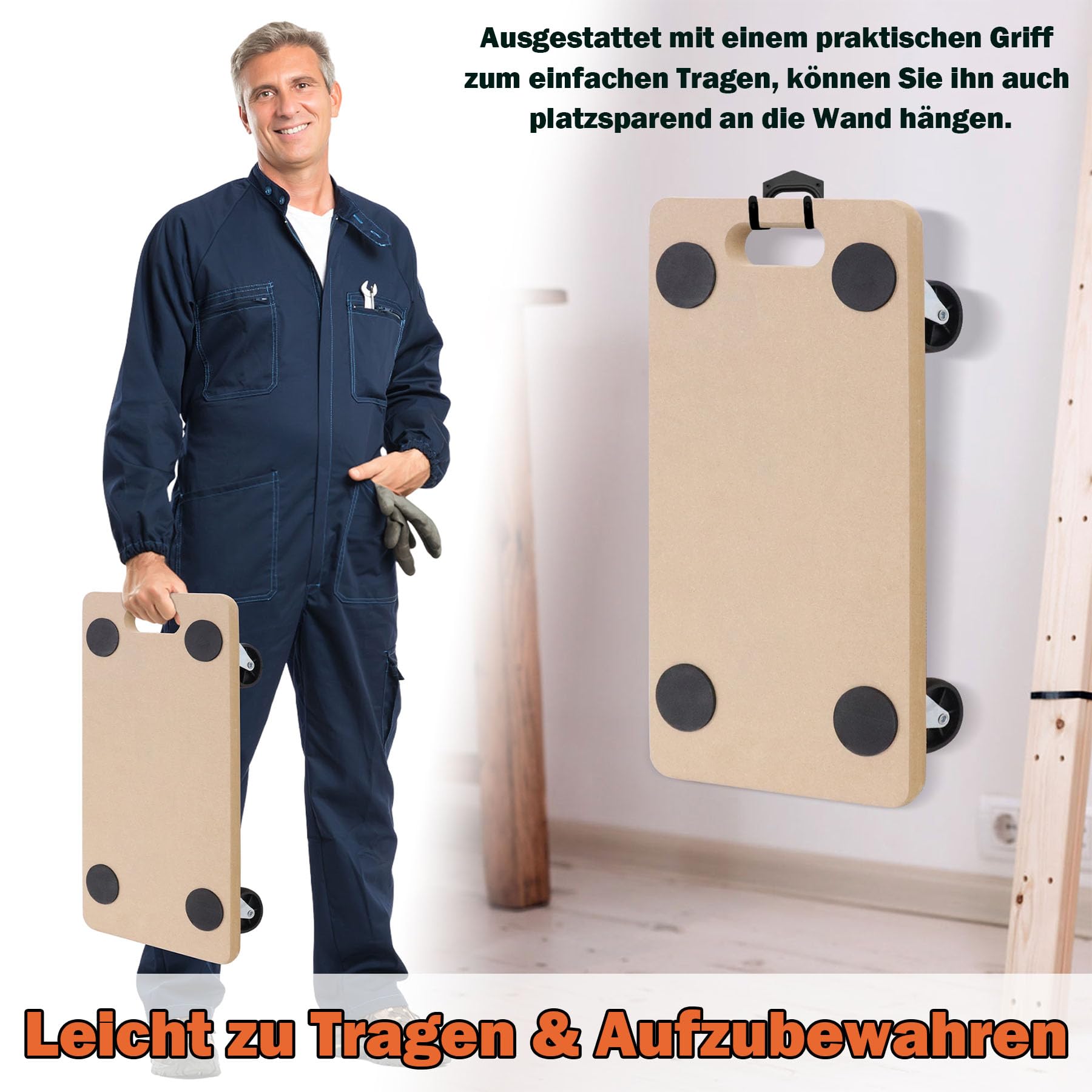 Froadp 2 rotelle per il trasporto, 580 x 290 x 108 mm, con cuscinetti in gomma, per il trasporto di mobili, portata max. 200 kg