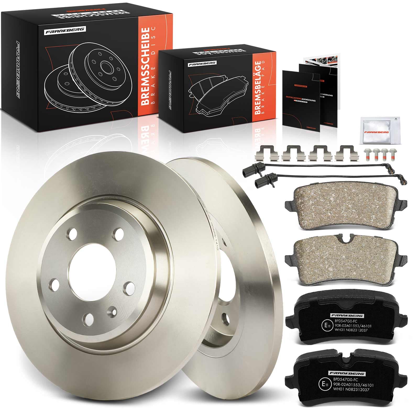 Frankberg Bremsensatz inkl. 2x Bremsscheiben + 4x Bremsbeläge Hinten Kompatibel mit A6 Avant 4G5 4GD A6 4G2 4GC A7 Sportback 4GA 4GF Replace# 4G0698451H,8K0615601M