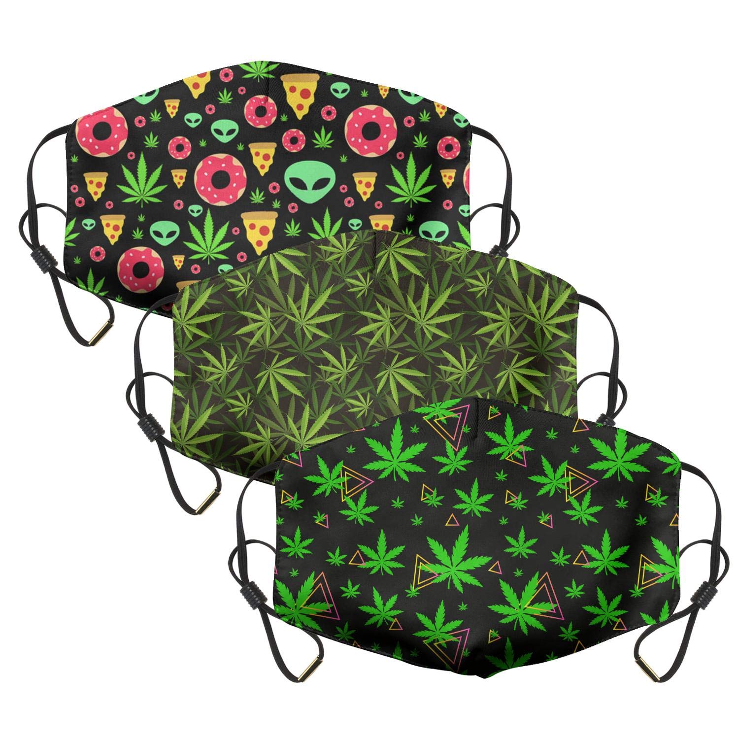 Ylisaa Weed Face Mask 3pc Marijuana Green Weed Dope Protective Balaclava Mouth ver Windproof Duproof Adjuable for Women Men,One Size
