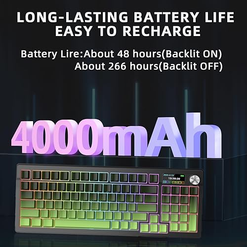 Miniatura 4 de KUTETHY KY95 - Teclado mecánico inalámbrico 98%, pantalla LCD y perilla, trimodo BT5.02.4GHzUSB-C intercambiable en caliente, interruptores Kailh