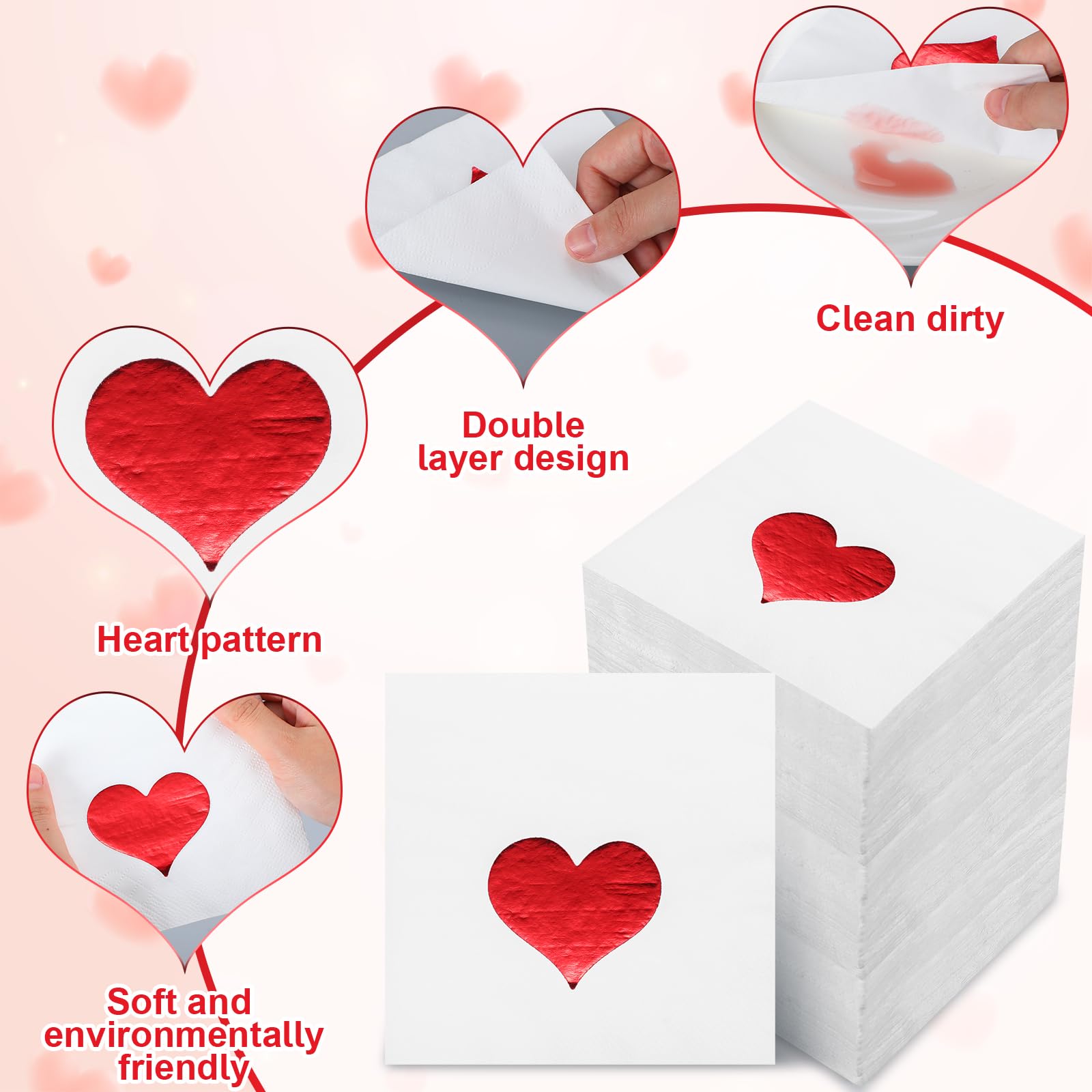 200 toallas de mano desechables de papel de aluminio rojo con corazón de amor, servilletas decorativas de papel para invitados para el día de San Valentín, fiesta, cocina, baño