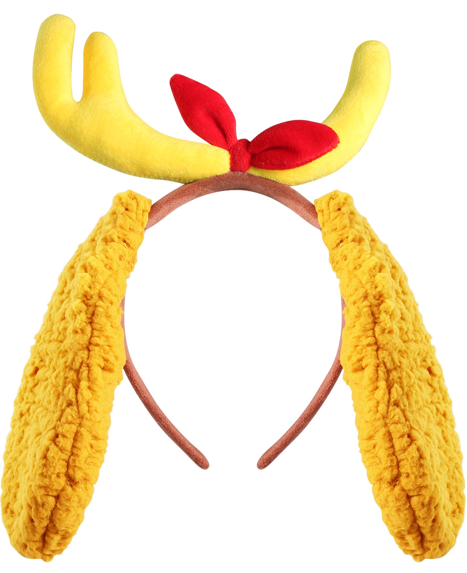 PAJXNJC Deer Antler Headband with Dog Ears, Funny Christmas Party Favors - For Women, Men, Dogs - School Party Supplies (Yellow)