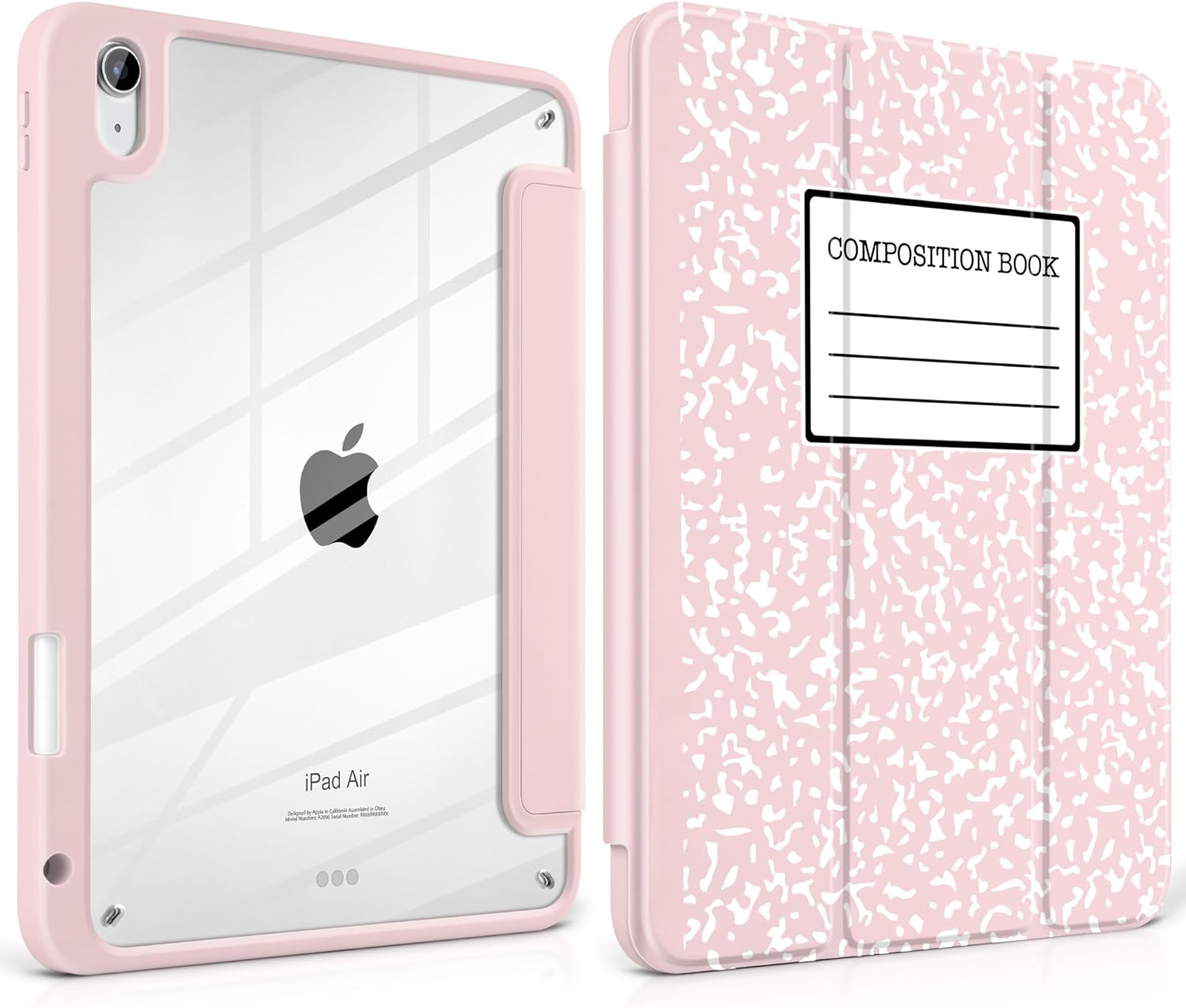 MEEgoodo Case for iPad Air 11 inch M4 2026/M3 2025/M2 2024, for iPad Air 5th/4th Generation Case 10.9 inch 2022/2020, Tablet Cover with Acrylic Transparent Back Shell, Pink Composition Book
