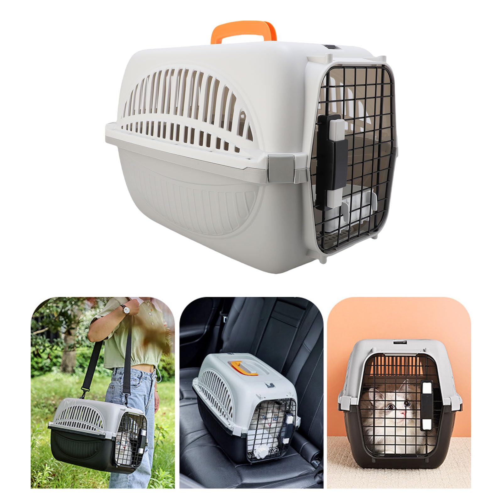 Transportín para Mascotas de Plástico Fácil de Montar Transportín para Perros de Viaje Cómodo y Seguro para Aventuras Al Aire Libre 48x32x32cm (Gray)