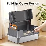 XL Stainless Steel Cat Litter Box, 100° Flip-Top Lid for Easy Cleaning, High Sided Enclosed Metal Cat Box for Big Cats, Anti-Leakage Non-Stick Surface, Removable Lid, Scoop Included, Deep Grey
