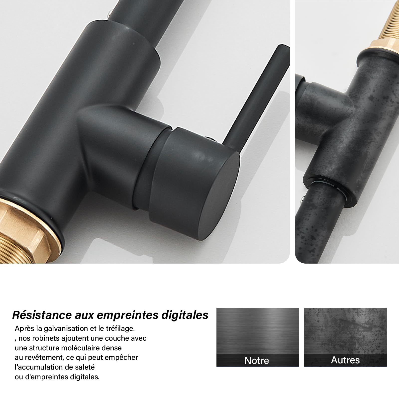 Robinet de Cuisine avec Douchette Abaissée,Robinet d'évier en Acier Inoxydable,Rotatif à 360° avec Deux Fonctions de Pulvérisation,Noir