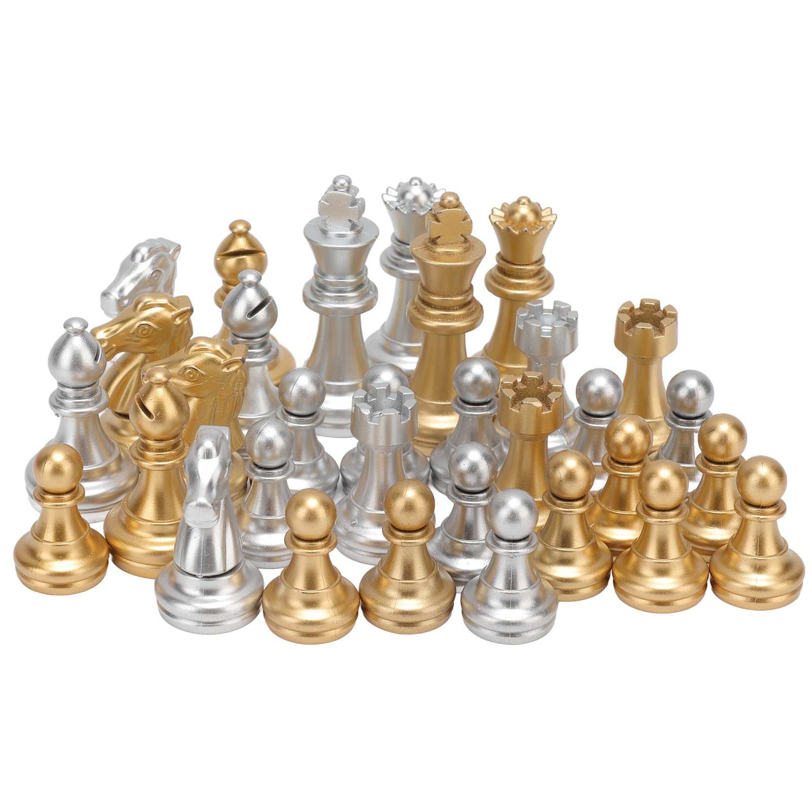 Chess Set Silver & Gold Plated Silver and Gold Chess Pieces full size complete set of chess set game pieces with Plastic Film Chess Board for Family Party Travel