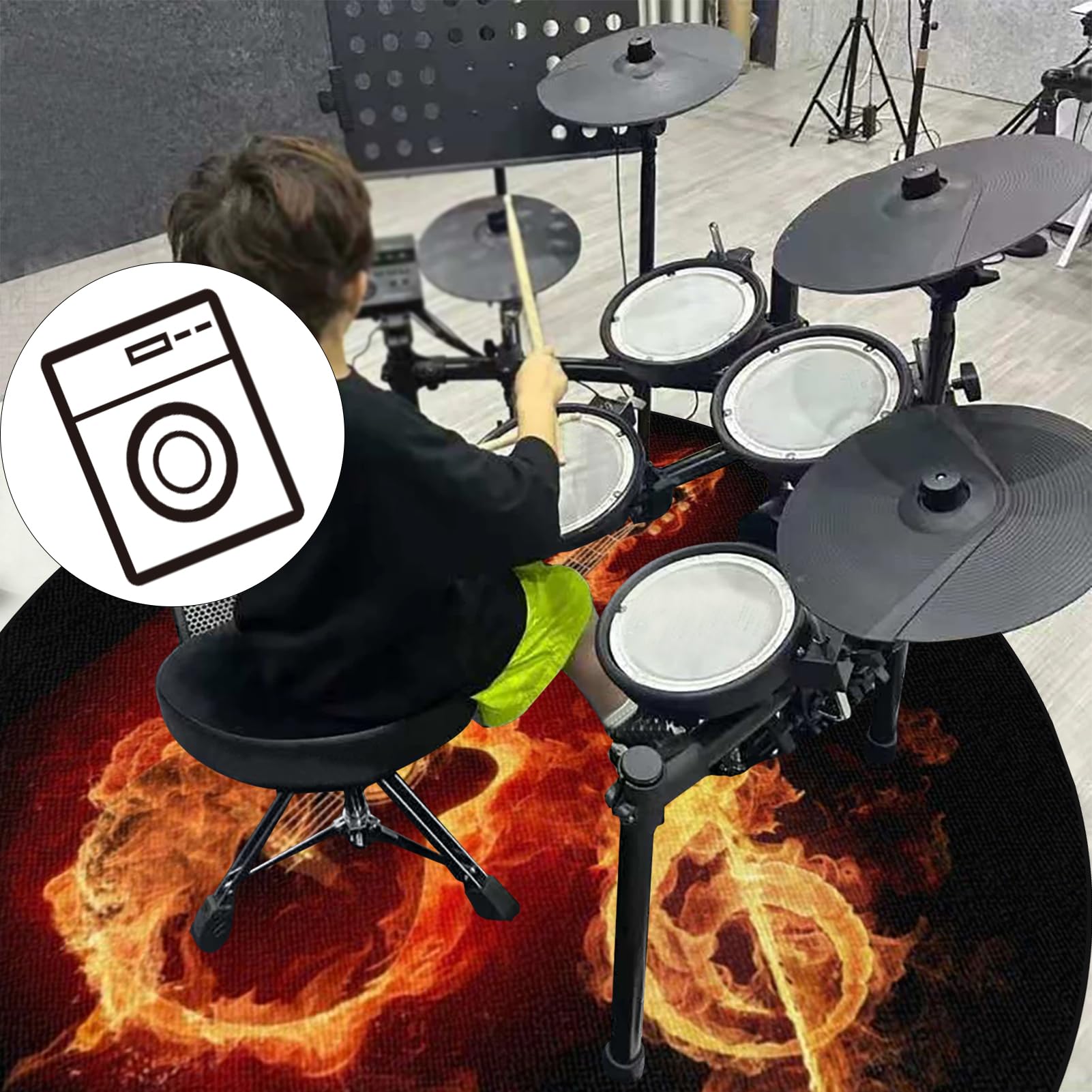 Dywan perkusyjny, okrągły, wygłuszający, akustyczny, profesjonalny elektroniczny dywan do perkusji jazzowej, perkusji, bębna basowego, werbla, perkusji i innych instrumentów