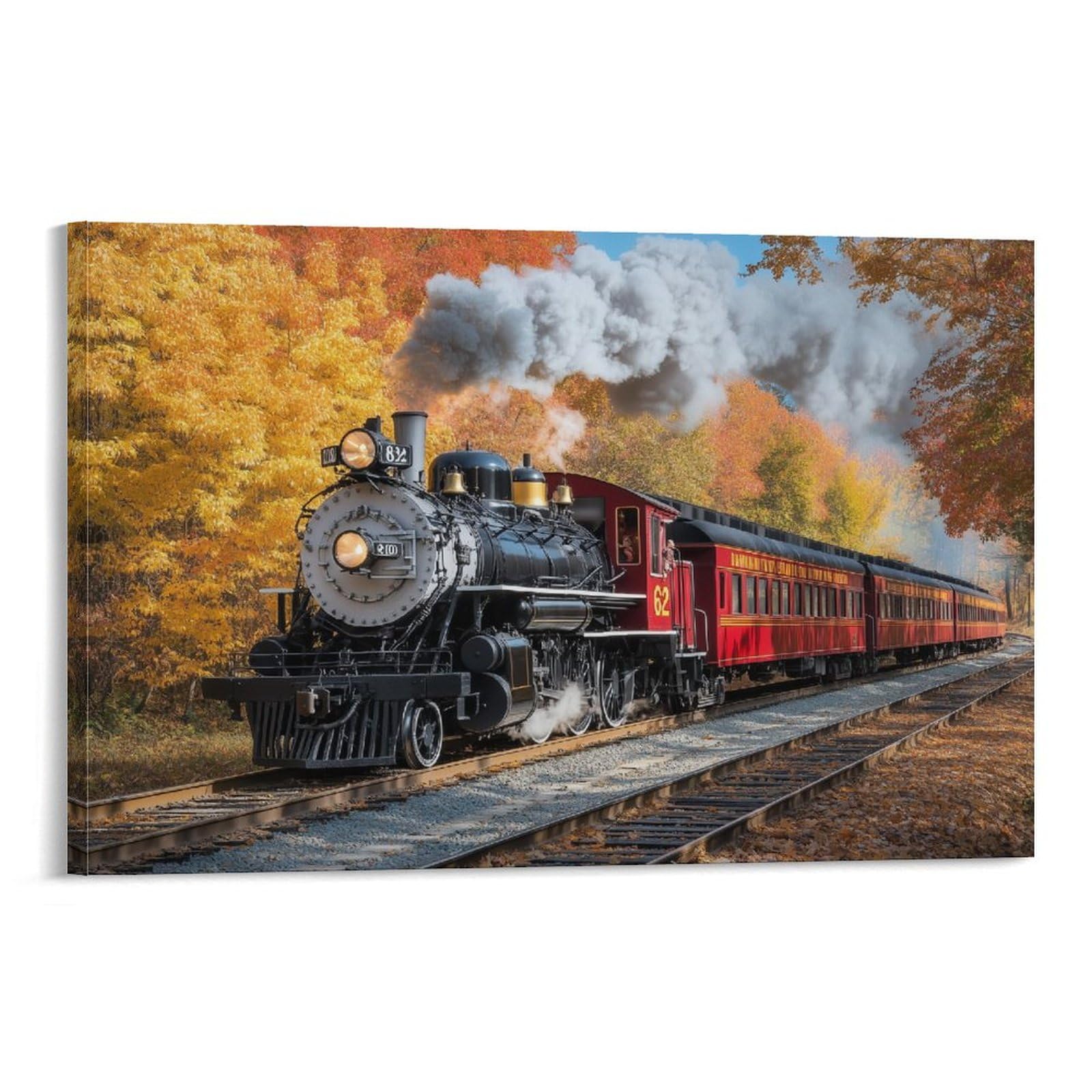 YYVKPMLXC Art Giclee Steam Train Canvas Artwork Autumn Forest Pictures on Canvas Wall Art Pictures Giclee Artwork Modern Stretched Painting Pictures Ready To Hang for Home Decor 16x24inch(40x60cm)