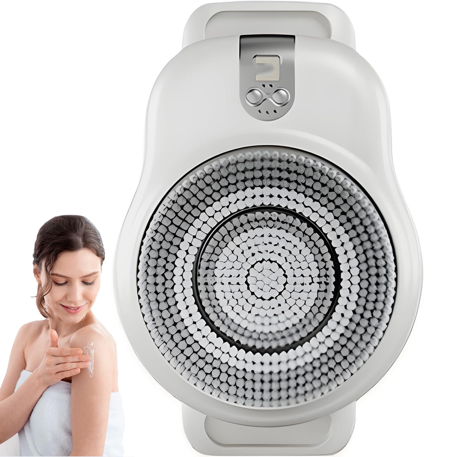 Cepillo eléctrico de Pared para la Espalda, Cepillo eléctrico para baño con Cabezal Grande de 18 cm, Ajuste de 2 velocidades, Cepillo Exfoliante para Ducha, Limpieza Profunda