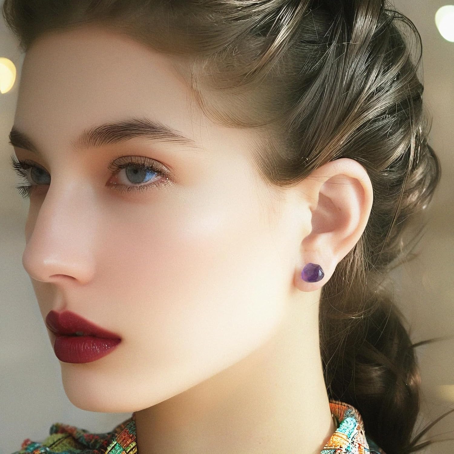 Turquoise Earrings for Women, Stainless Steel Raw Turquoise Jewelry as Handmade Stud Earrings, Genuine Turquoise Post Earrings for Sensitive Ears as Birthday Jewelry. - Image 2