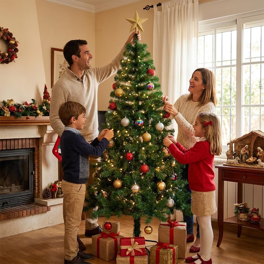 Árbol de Navidad Artificial 210 cm Verde Bosque con Base Metálica