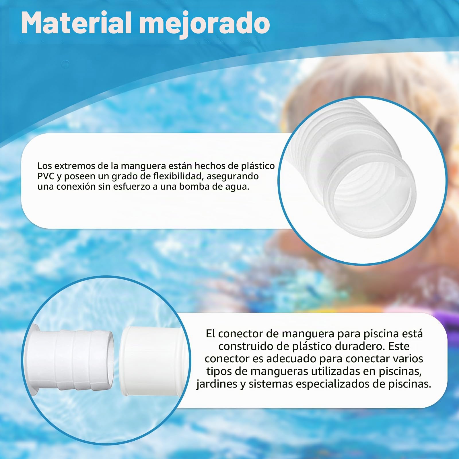 Amzeeniu 2 Piezas Manguera de Repuesto para Piscina 32mm,Repuesto Manguera de Bomba Piscina,para Piscinas Elevadas,con 4 Abrazaderas de Metal(1,5 M)