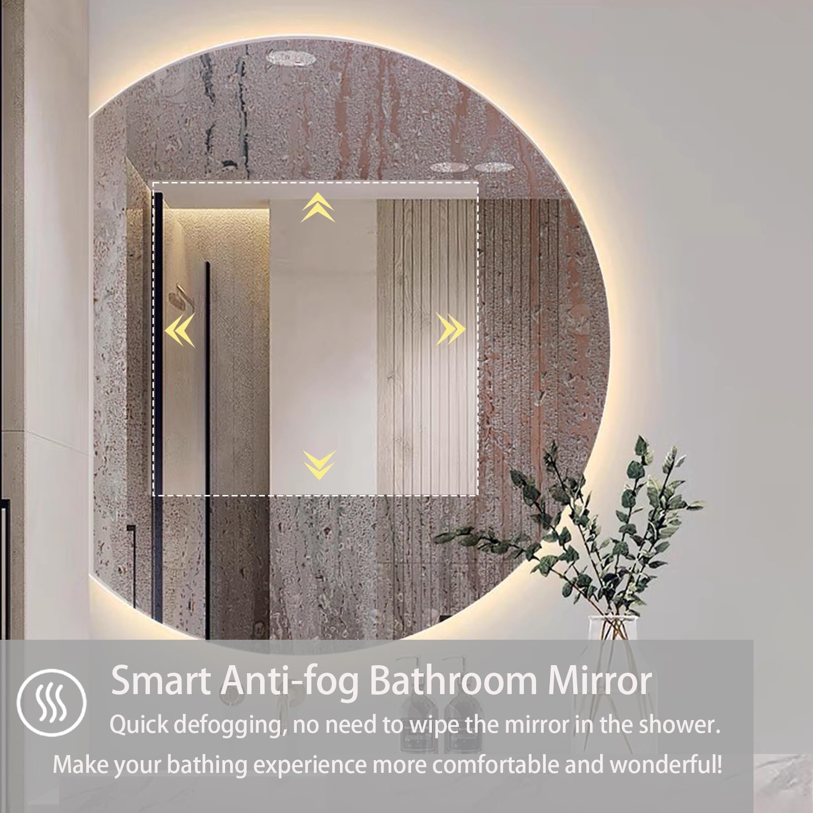 Specchio da bagno a LED, 70 x 100 cm, anti-appannamento, da parete, con illuminazione retrò e interruttore touch dimmerabile, elegante decorazione per la casa