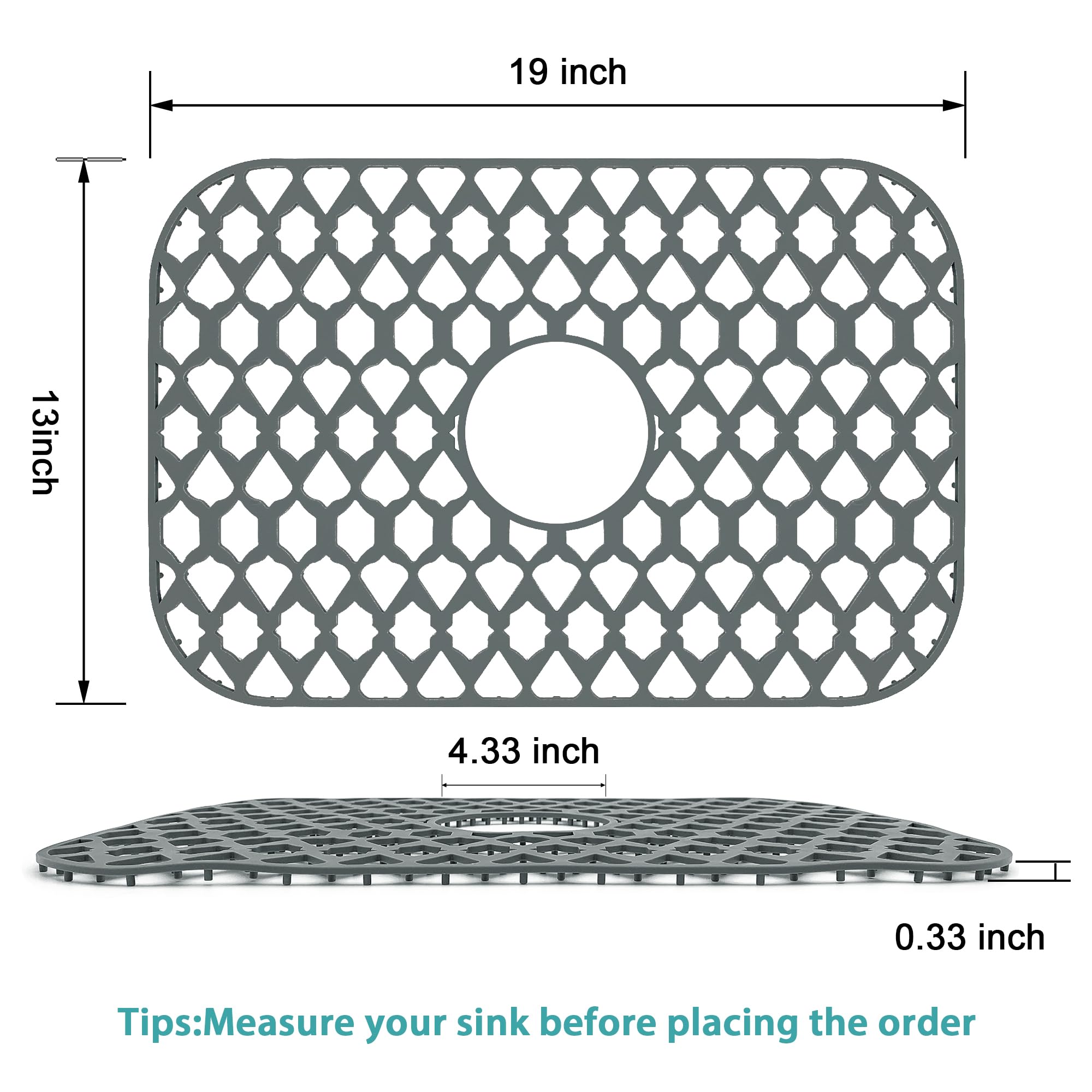 SAMSIER Protectores de fregadero para fregadero de cocina de 19 x 13 pulgadas, rejilla de silicona para fregadero de cocina inferior de granja de acero inoxidable fregadero de porcelana (gris,