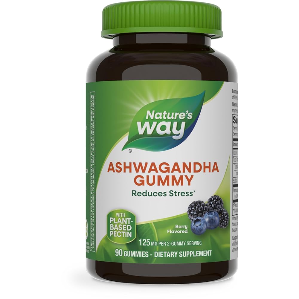 Nature's Way Ashwagandha Gummies, Reduce Stress with Adaptogenic Herb* 125  mg Per 2-gummy Serving, Berry Flavored, 90 Gummies (Packaging May Vary)
