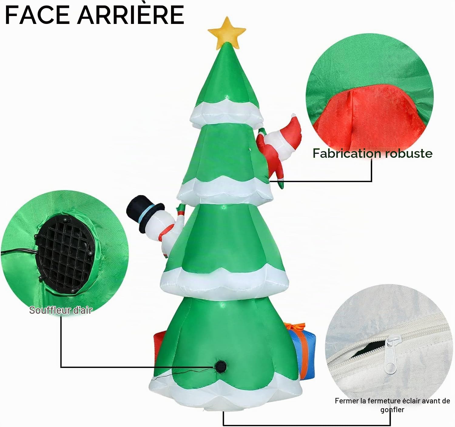 ZXSWONLY Sapin de Noël gonflable vert de 9 pieds avec lumières LED intégrées, décoration de Noël gonflable avec Père Noël et bonhomme de neige pour le jardin de fête de Noël