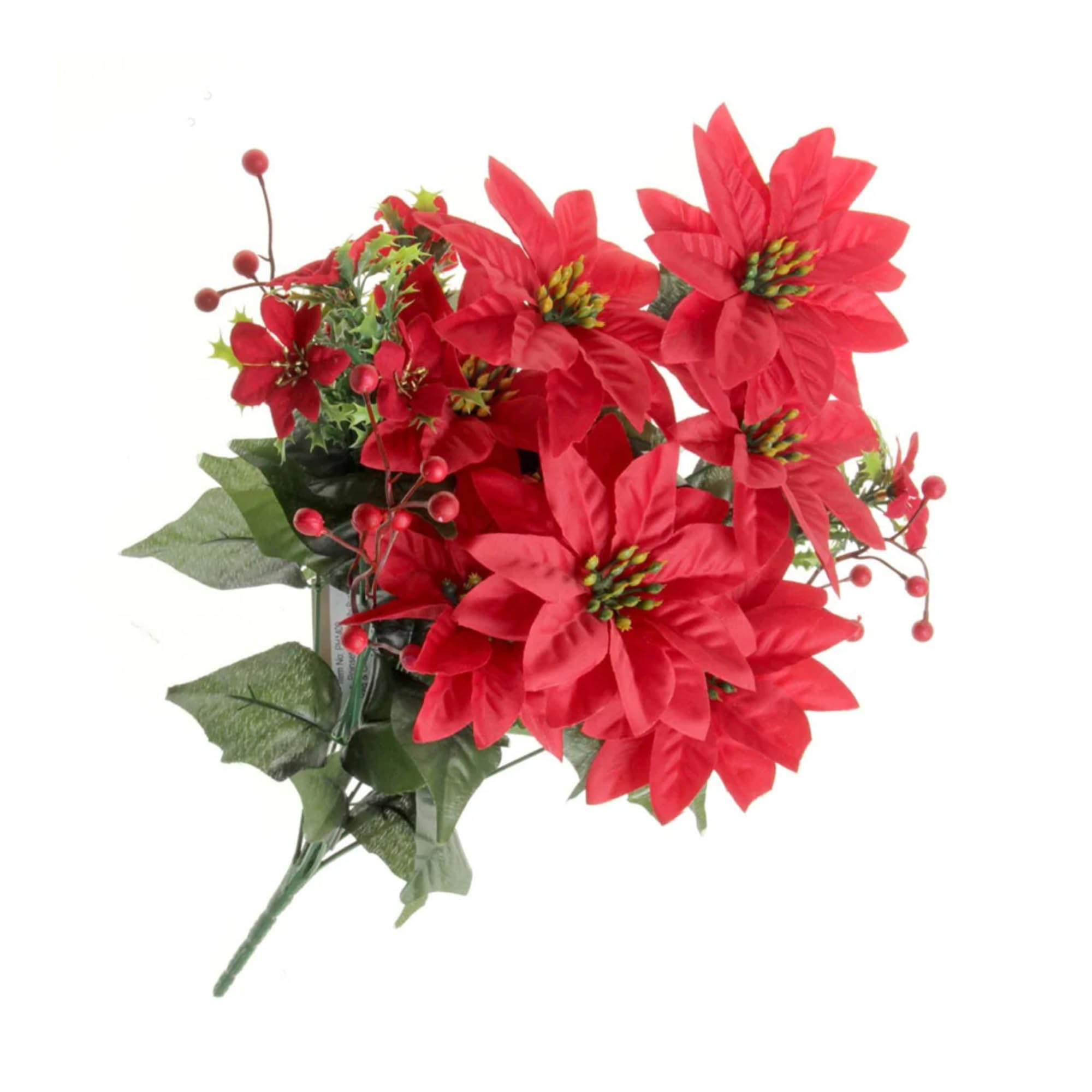 Poinsettia and Holly Bush | Poinsettia Christmas Decorations, Artificial Holly Leaves with Berries | Perfect for Bouquets, Centrepieces & DIY Floral Arrangements | Long-Lasting, Realistic Design