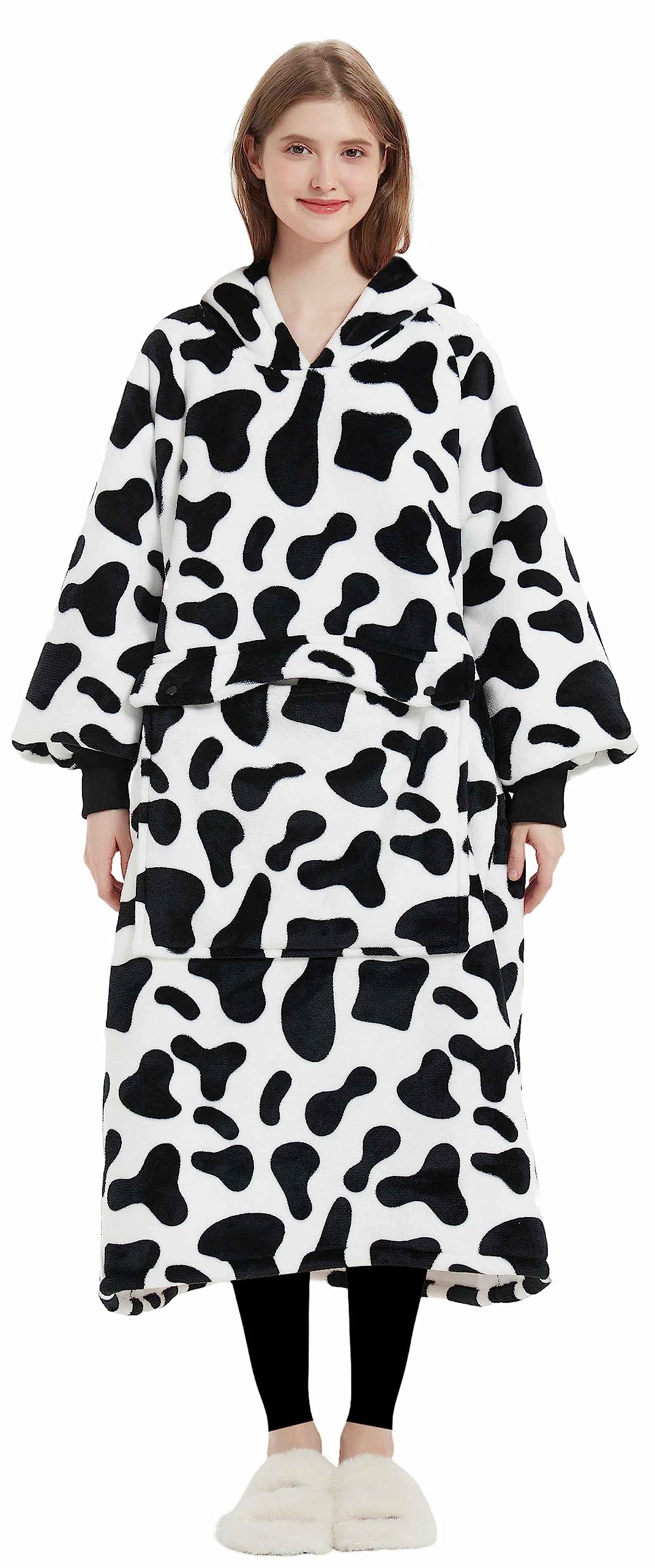 KFUBUO Wearable Blanket Hoodie for Adults With Pocket Dairycow Extra Long
