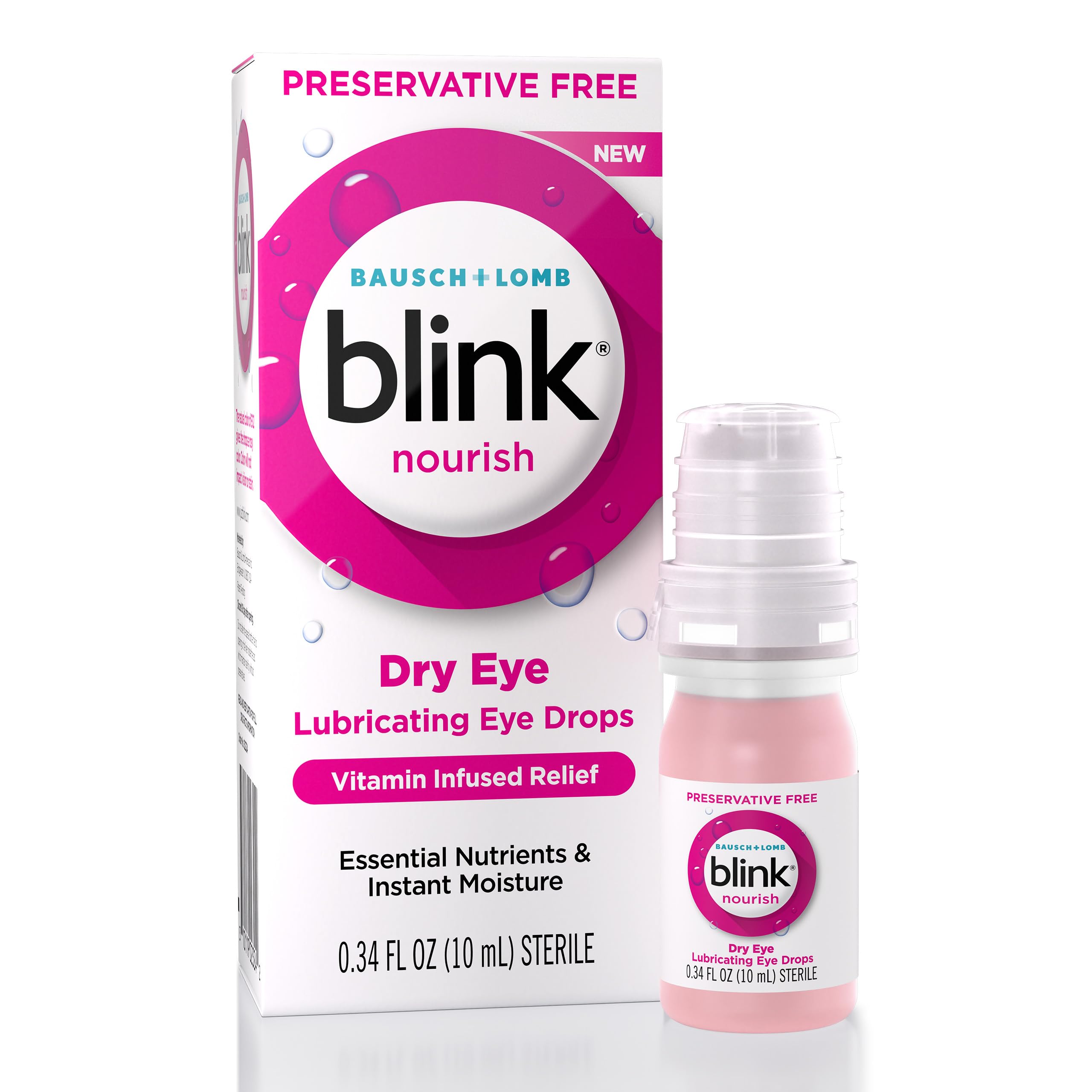 BLINKNourish Preservative-Free Lubricating Eye Drops, with Glycerin for Instant Hydration, Vitamin Infused Relief, Replenishes and Refreshes Eyes, 0.33 FL Oz