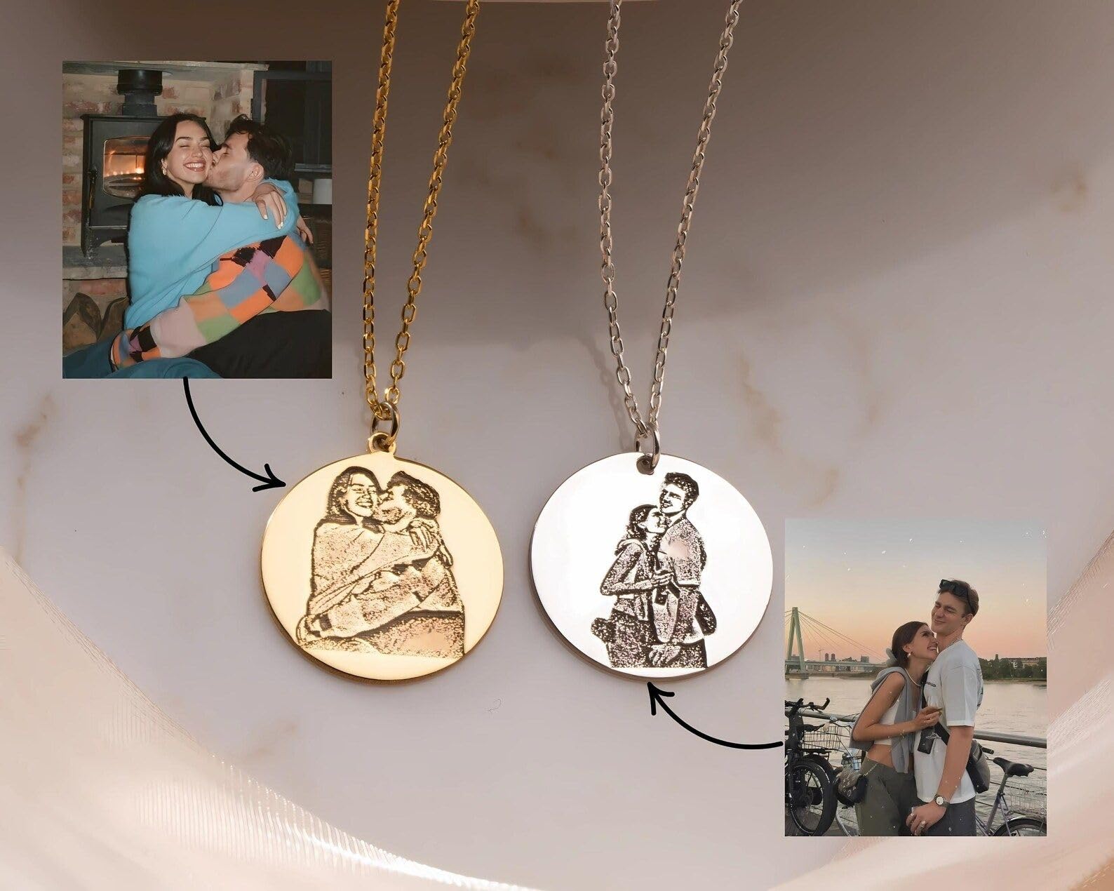 Argento sterling 925 foto incisa collana incisa Ritratto di famiglia ricordo gioielli delicato per mamma