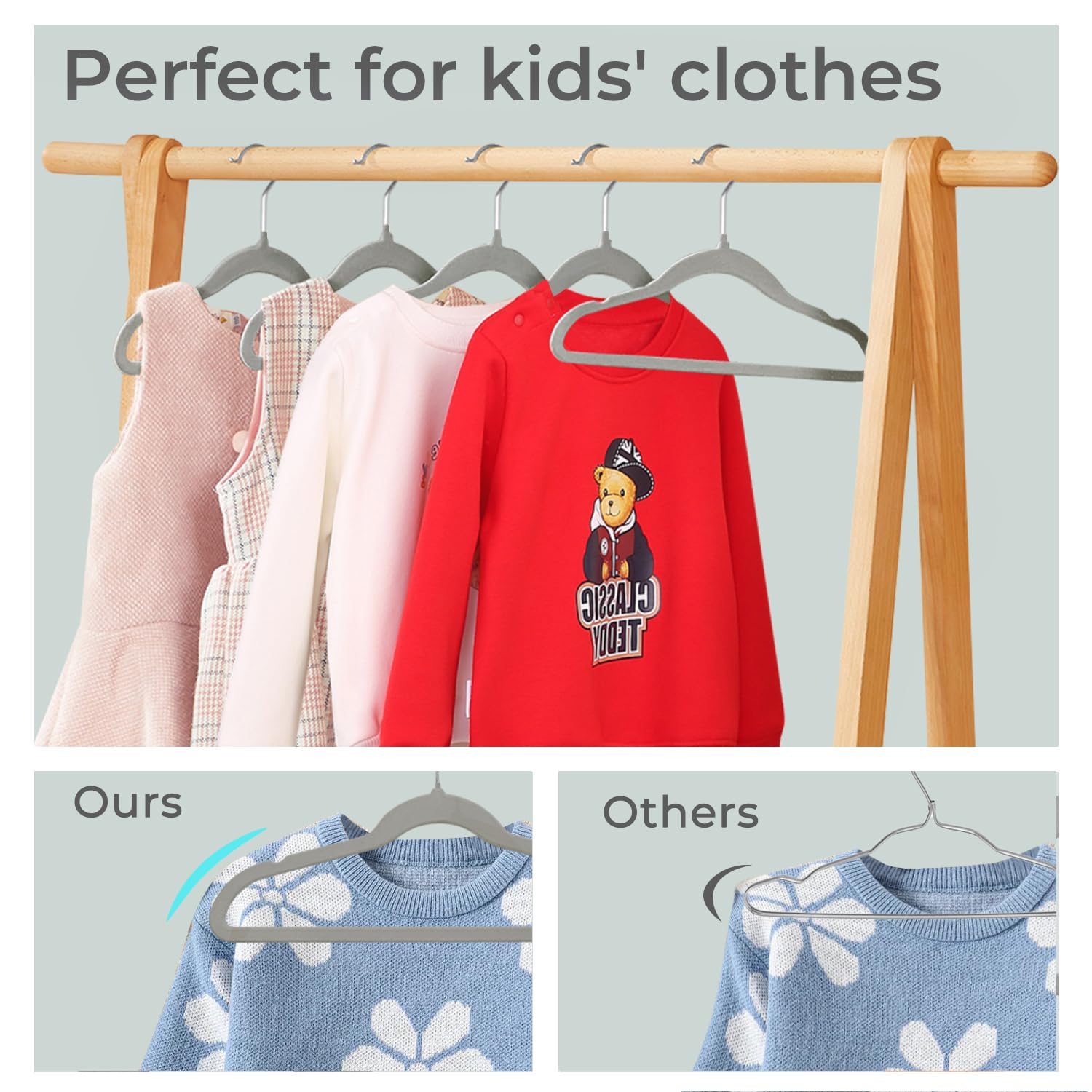 ManGotree Perchas de terciopelo prémium para niños de 13.8 pulgadas, perchas ultrafinas con gancho giratorio de 360°, perchas de fieltro antideslizantes para jóvenes, resistentes y duraderas (paquete