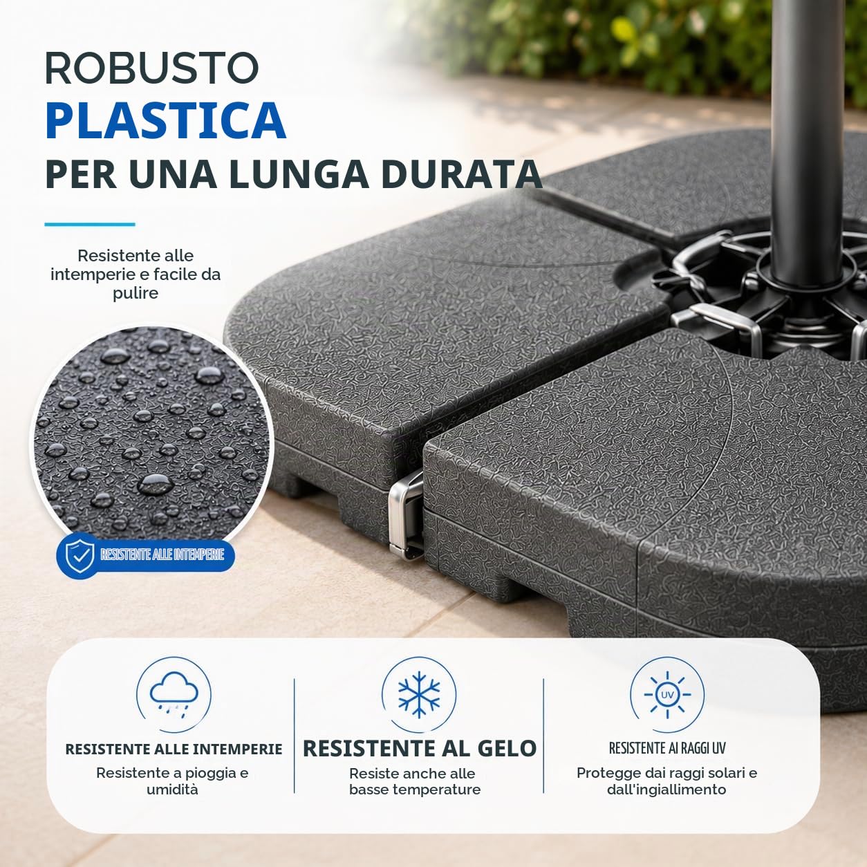 Supporto per ombrellone sospeso, pesi per ombrelloni a croce in plastica, stabile supporto per ombrellone a sospensione e supporto per ombrellone