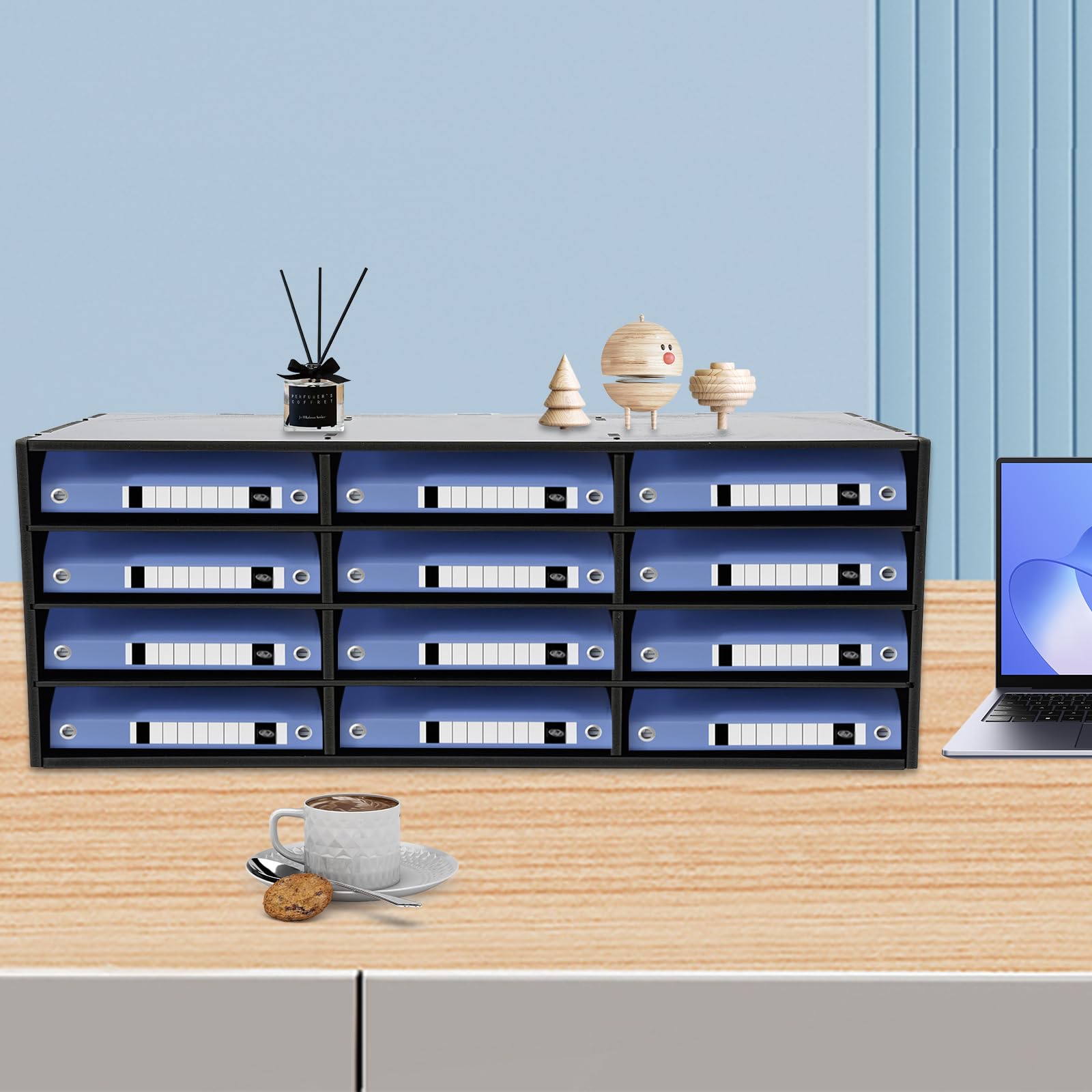File Organizer for Desk, 12 Compartments 4-Tier Desktop Organizer Paper Storage Letter Tray File Sorter Holder for Home Office School, 31.46 x 12.13 x 11.81in (Black)