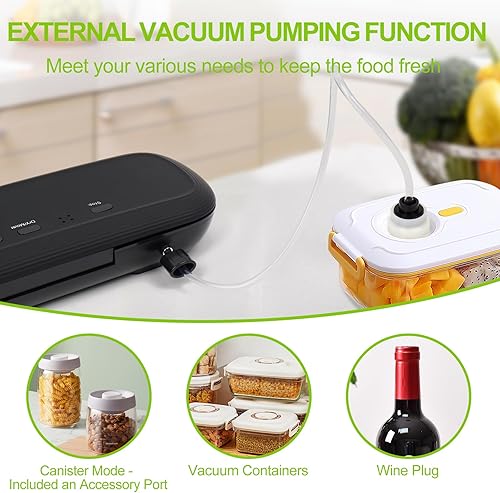 Miniatura 5 de Máquina selladora al vacío, máquina selladora al vacío de alimentos con cortador integrado, diseño compacto con sistema de vacío externo con kit de