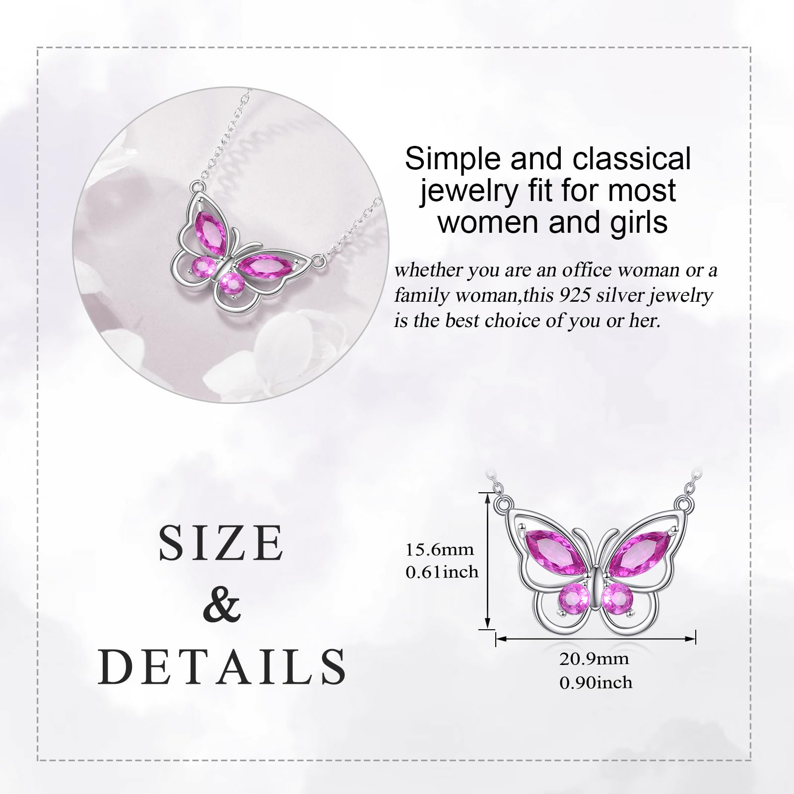 Schmetterlings Kette für Damen 925 Sterling Silber Kristall Schmetterlings Haslkette Geburtsstein Amethyst Anhänger Schmuck Geschenk