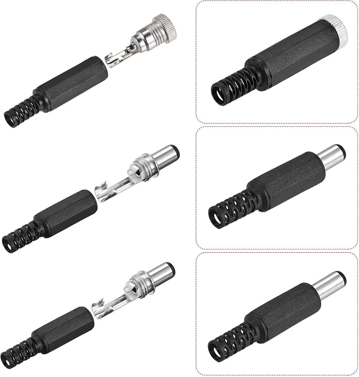 MECCANIXITY DC Power Connectors Male Female Adapters for CCTV Camera, 3 Values, Pack of 15