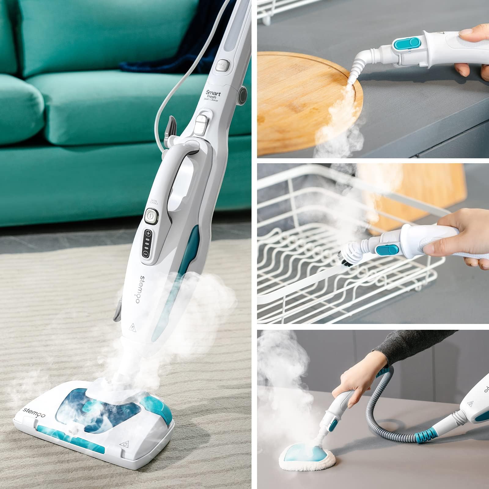 331641 Pulitore a vapore, Verticale e Portatile, Doppio Serbatoio D'acqua, Scopa a Vapore Lavapavimenti Steam Mop 19in1