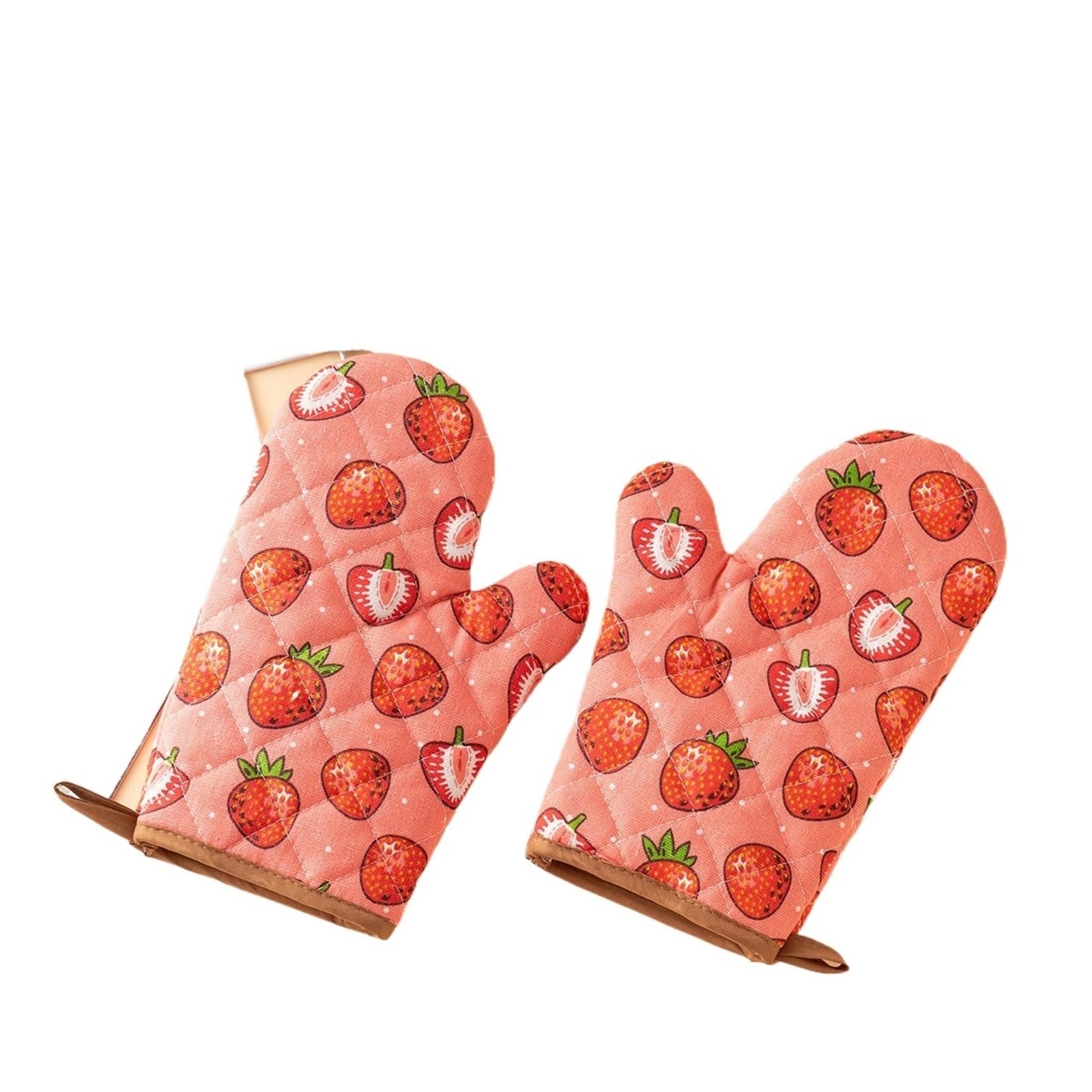 MRKU Baking Mitts Cooking oven gloves 2pcs Thickened Home Kitchen Lattice High Temperature Resistant Microwave Supplies