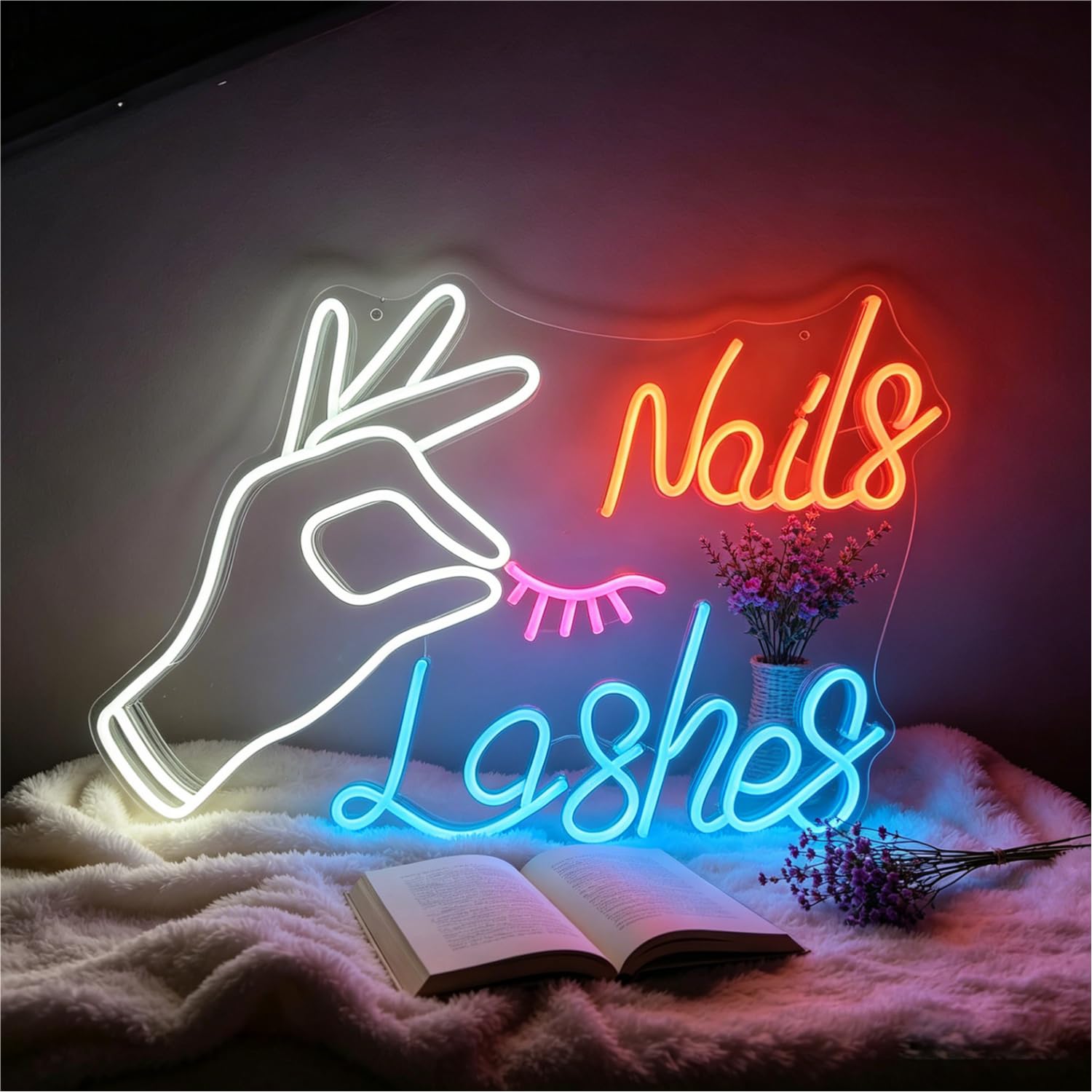 Nail & Lashes Neon Sign Neon Light for Wall Decor Dimmable USB Powered LED Neon Sign for Salon Bar Beauty Room Bedroom Nail Tech Girls Birthday Gifts 15.7”x9.6”
