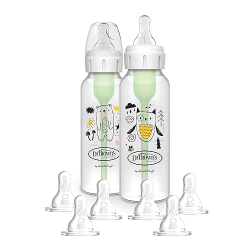 Miniatura 19 de Dr. Brown's Natural Flow Anti-Colic Options+ Biberón estrecho, ardilla y cabra, 8 oz/8.5 fl oz, con boquilla de flujo lento de nivel 1, libre de