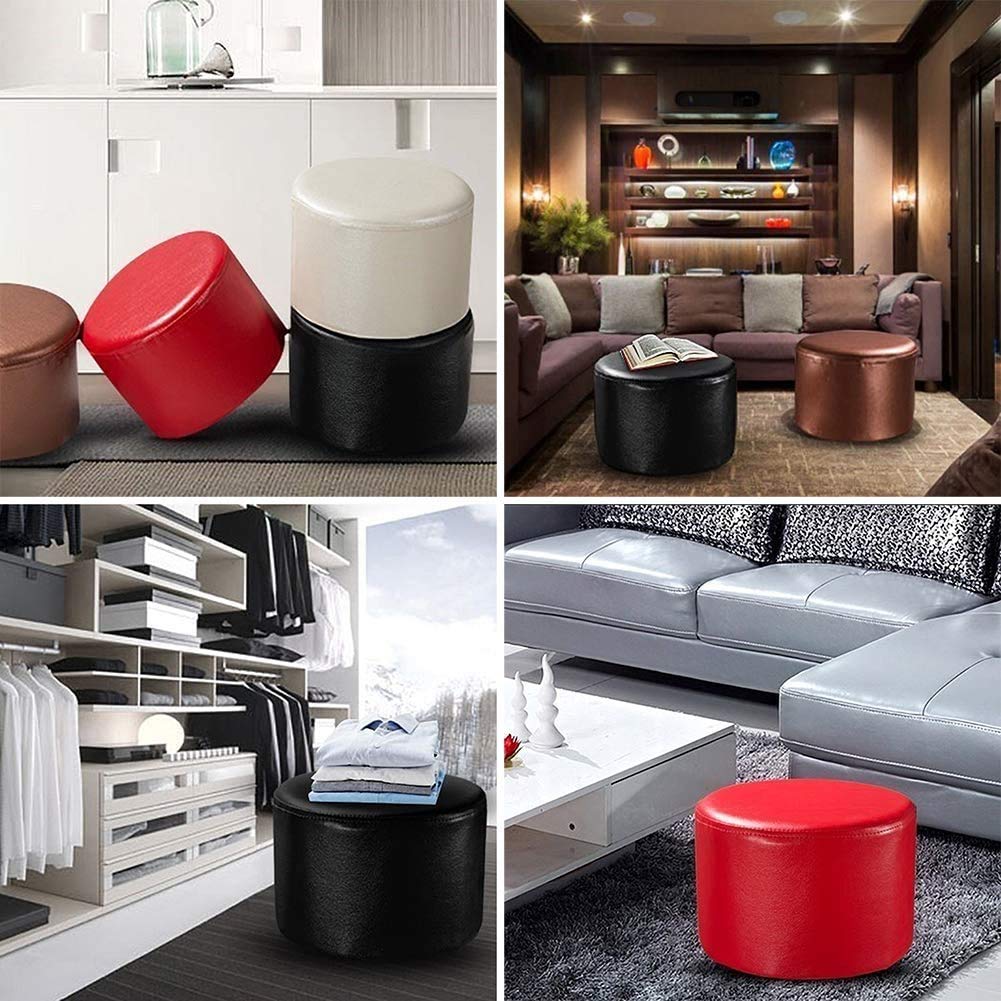 Pouf Rond rembourré en Cuir, Table Basse de Salon en Cuir Fstool, Petit Banc