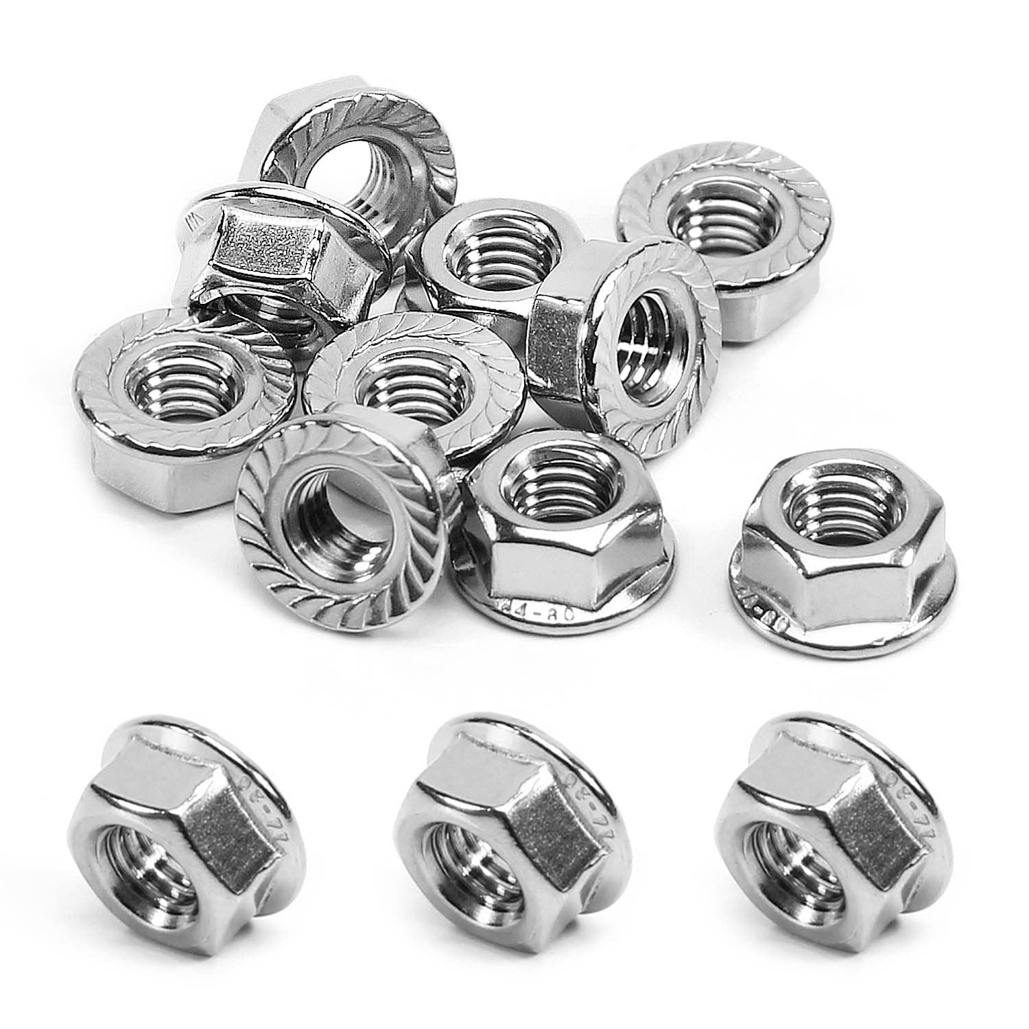 Serrated Flange Lock Nuts 10-Pack M8-1.25mm Serrated Flange Hex Lock Nuts – 316 Stainless Steel, Self-Locking, Silver Tone