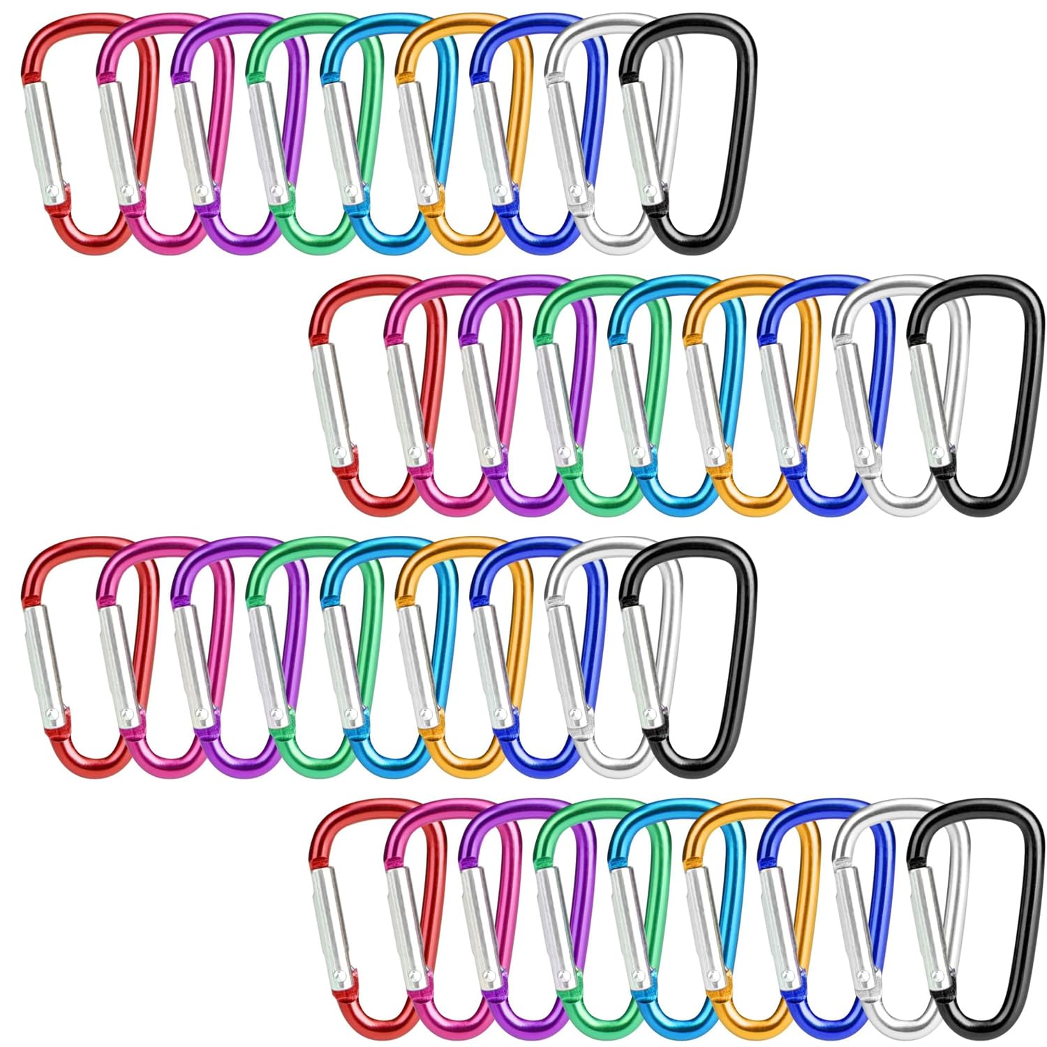 YUNYU Set di 36 moschettoni a forma di D, multicolore, mini portachiavi, leggeri in lega di alluminio, piccoli portachiavi per zaini, escursioni, campeggio e attrezzatura da esterno