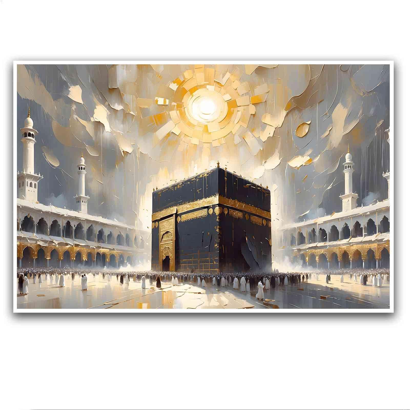 Mecca Kaaba Canvas Wall Art Vintage Islamic Architecture Decor Poster Art Prints Great Unique Muslim Gifts Retro Style Medieval Oil Painting Inspiring and Emotional Islam Religious Home Wall Decor