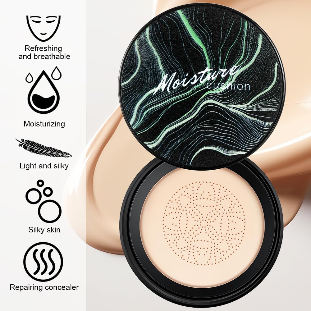 Poduszka powietrzna z głową grzyba CC Cream, Beauty Mushroom, kremowa poduszka powietrzna, podkład, korektor, krem BB, nawilżający, rozjaśniający, równomierny odcień skóry (kość słoniowa)