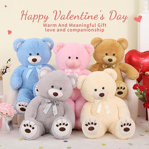 Miniatura 3 de Tezituor Oso de peluche de 36 pulgadas para novia, oso de peluche gigante para baby shower, oso de peluche grande, regalos para niños, niñas en