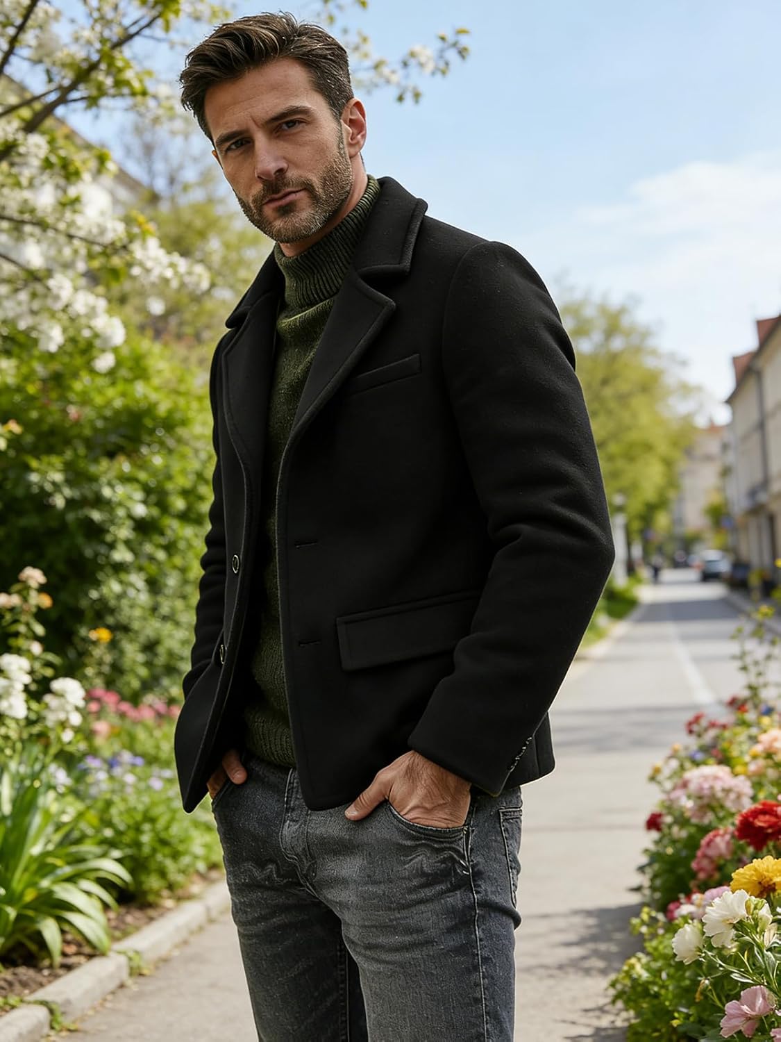 Men's Peacoat Short Overcoat Pea Coat Man Short Dress Coat Soft Warm Daily Work Business Spring Outfit