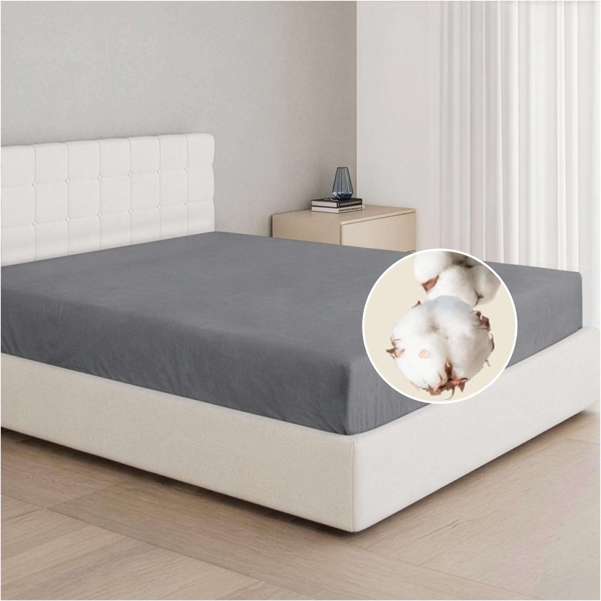 Dreamzie Spannbettlaken 140x200cm, 100% Baumwolle Jersey dehnbar, Spannbetttuch Bettlaken, Steghöhe 25 cm für Matratzen bis 22 cm, Oeko-Tex Zertifiziert, Hypoallergen, Anthrazit